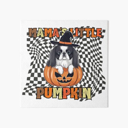 Item preview, "Mama's Little Pumpkin" - Japanese Chin Sitting in Halloween Pumpkin with Checkered Background designed and sold by GoodyPaws.