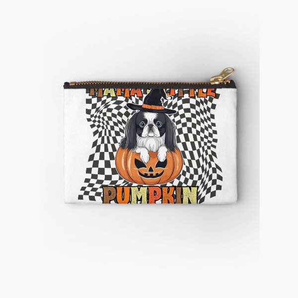 Item preview, "Mama's Little Pumpkin" - Japanese Chin Sitting in Halloween Pumpkin with Checkered Background designed and sold by GoodyPaws.