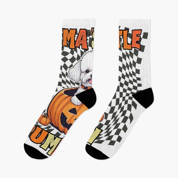 Item preview, "Mama's Little Pumpkin" - Bichon Frise Sitting in Halloween Pumpkin with Checkered Background designed and sold by GoodyPaws.