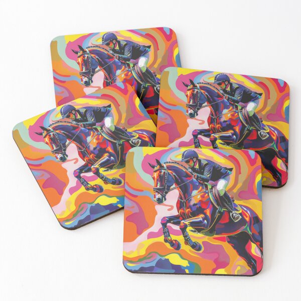Item preview, Horse and rider show jumping event psychedelic Active Outdoors Inspired Art designed and sold by CDC40.