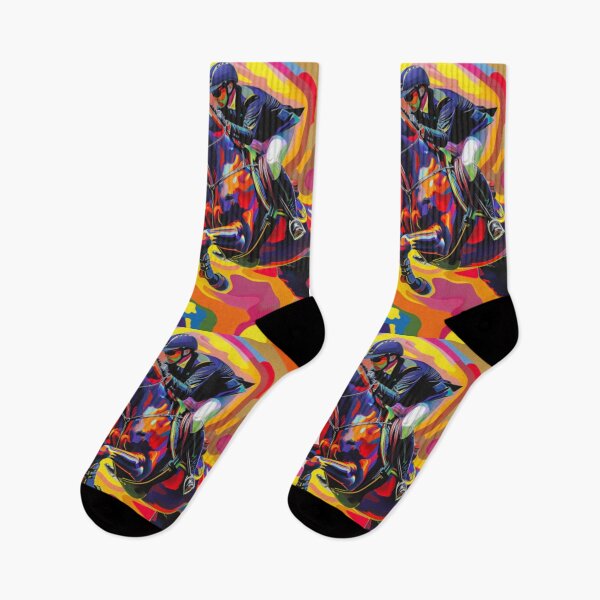 Item preview, Horse and rider show jumping event psychedelic Active Outdoors Inspired Art designed and sold by CDC40.