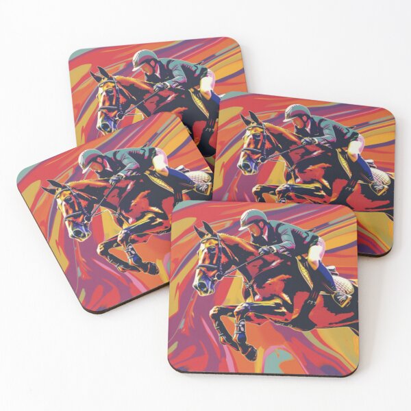 Item preview, Horse and rider show jumping event psychedelic Active Outdoors Inspired Art designed and sold by CDC40.
