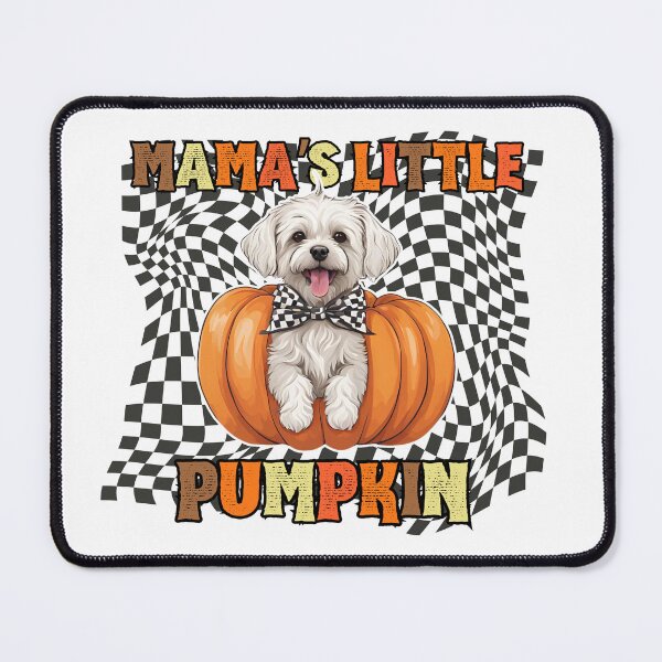 Item preview, "Mama's Little Pumpkin" - Bolognese Sitting in Halloween Pumpkin with Checkered Background designed and sold by GoodyPaws.