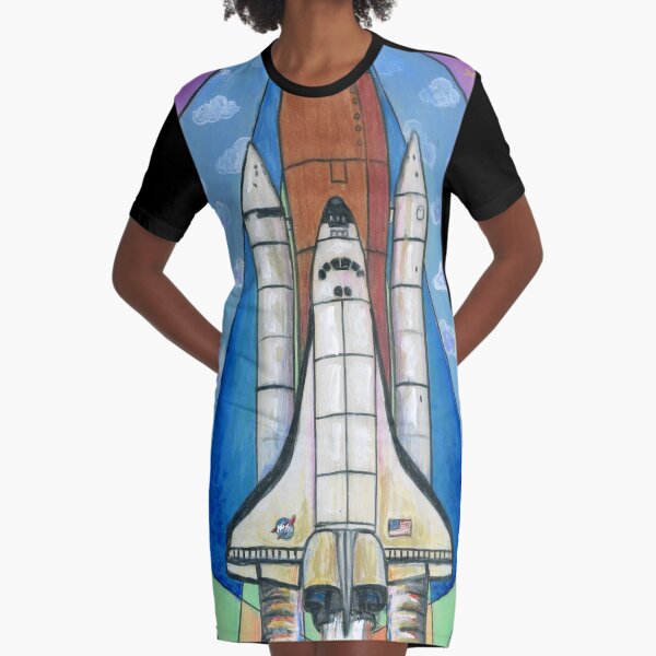 Mid Century Modern Space Shuttle Graphic T-Shirt Dress
