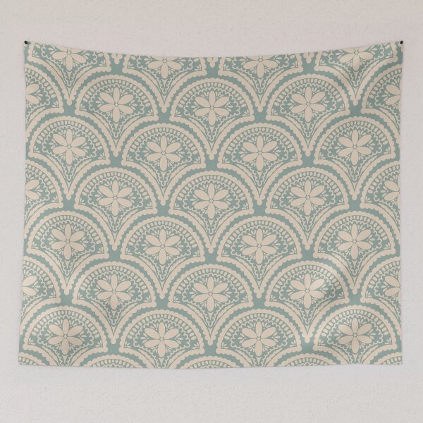 Item preview, Flower Scallop Pattern - Tan and Green designed and sold by srsig designs.