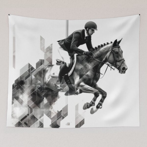 Item preview, Horse and rider show jumping event geometric patterns Active Outdoors Inspired Art designed and sold by CDC40.