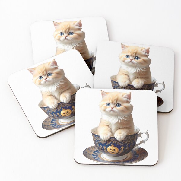 Item preview, PERSIAN KITTEN CAT IN HALLOWEEN PUMPKIN TEA CUP STICKER designed and sold by Arts4U.