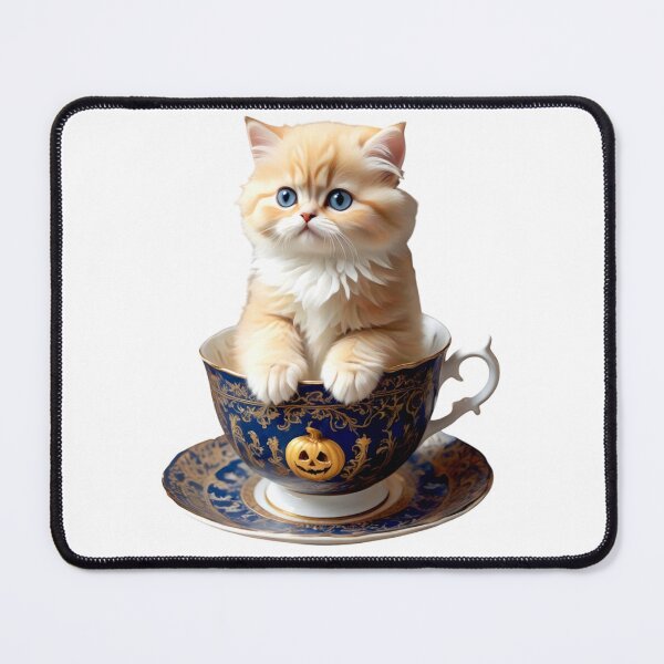 Item preview, PERSIAN KITTEN CAT IN HALLOWEEN PUMPKIN TEA CUP STICKER designed and sold by Arts4U.