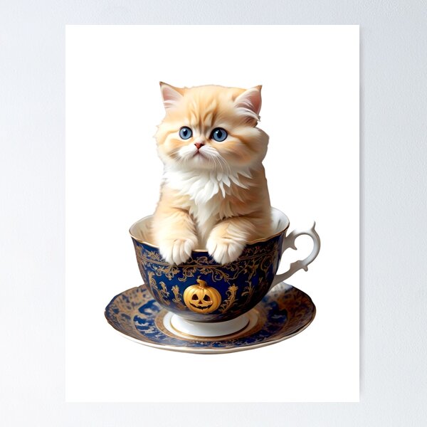 Item preview, PERSIAN KITTEN CAT IN HALLOWEEN PUMPKIN TEA CUP STICKER designed and sold by Arts4U.