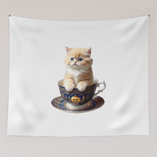 Item preview, PERSIAN KITTEN CAT IN HALLOWEEN PUMPKIN TEA CUP STICKER designed and sold by Arts4U.