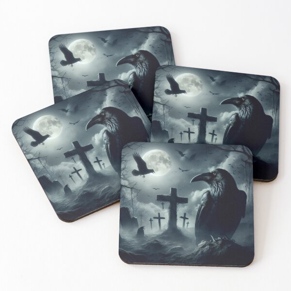 Item preview, Black Raven in cemeteries with a full moon,halloween at night, halloween pumpkin,halloween Black Raven designed and sold by Expressions-Sel.
