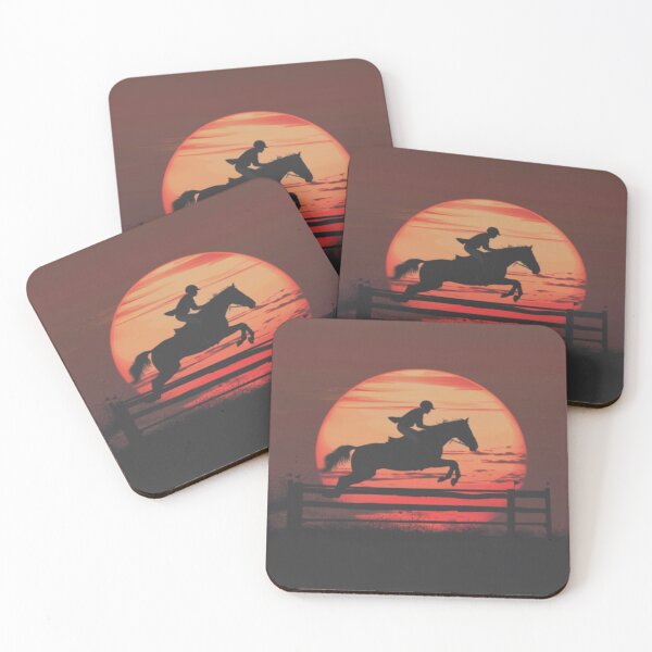 Item preview, Horse and rider clearing fence sunset backdrop Active Outdoors Inspired Art designed and sold by CDC40.