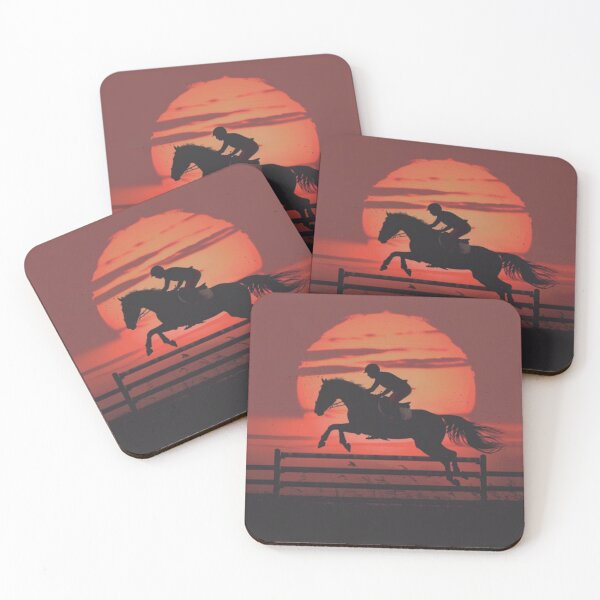 Item preview, Horse and rider clearing fence sunset backdrop Active Outdoors Inspired Art designed and sold by CDC40.