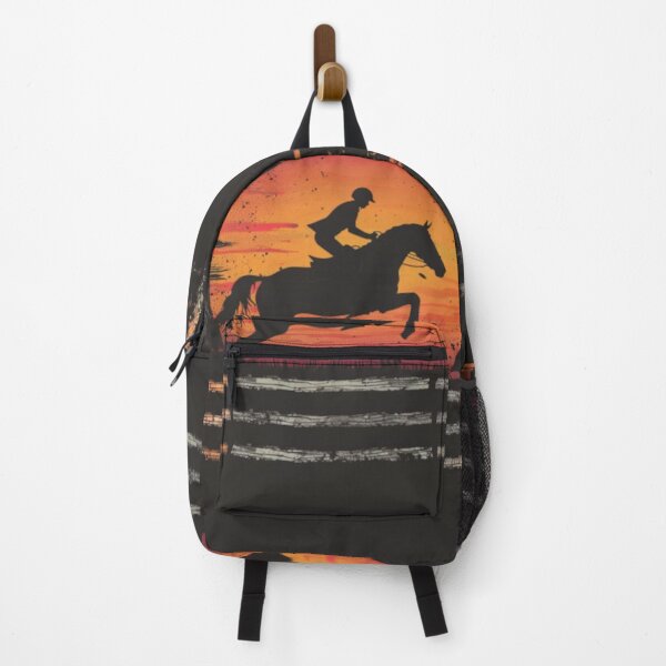 Item preview, Horse and rider clearing fence sunset backdrop Active Outdoors Inspired Art designed and sold by CDC40.