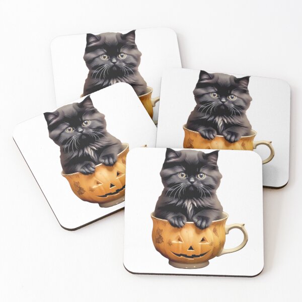 Item preview, BLACK CAT PERSIAN KITTEN IN A HALLOWEEN CUP STICKER designed and sold by Arts4U.