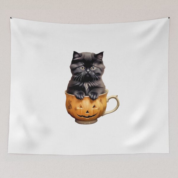 Item preview, BLACK CAT PERSIAN KITTEN IN A HALLOWEEN CUP STICKER designed and sold by Arts4U.