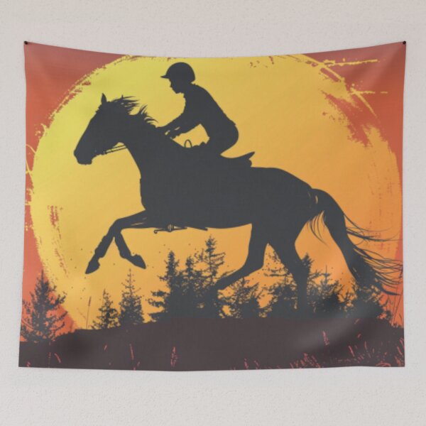 Item preview, Horse and rider galloping sunset backdrop Active Outdoors Inspired Art designed and sold by CDC40.