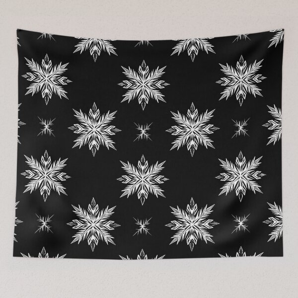 Item preview,  a repeating pattern Design of intricate snowflakes on a black background.  designed and sold by HEMRO.