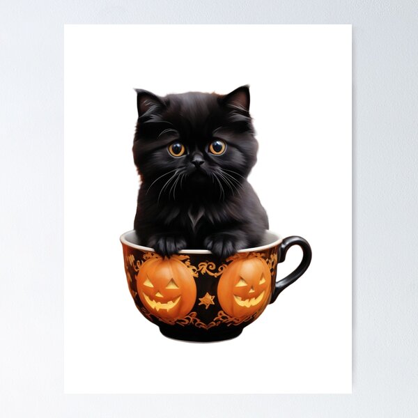 Item preview, CUTE HALLOWEEN BLACK KITTEN POPPING OUT OF A PUMPKIN MUG STICKER designed and sold by Arts4U.