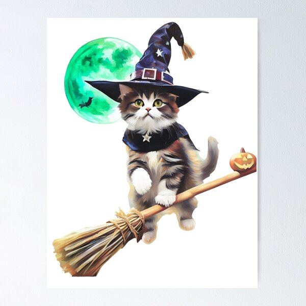 Item preview, HALLOWEEN CAT ON BROOMSTICK FLYING STICKER designed and sold by Arts4U.