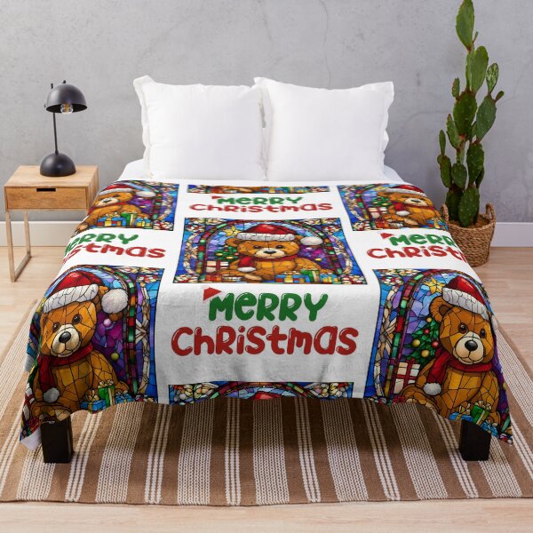 Item preview, Merry Christmas Teddy Bear in Santa Hat – Stained Glass Holiday Design designed and sold by Fredster1966.