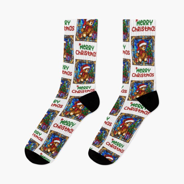 Item preview, Merry Christmas Teddy Bear in Santa Hat – Stained Glass Holiday Design designed and sold by Fredster1966.