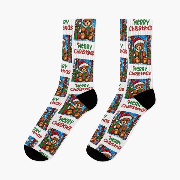 Item preview, Merry Christmas Teddy Bear in Santa Hat – Stained Glass Holiday Design designed and sold by Fredster1966.