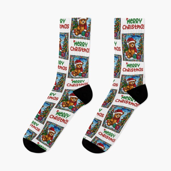 Item preview, Merry Christmas Teddy Bear in Santa Hat – Stained Glass Holiday Design designed and sold by Fredster1966.