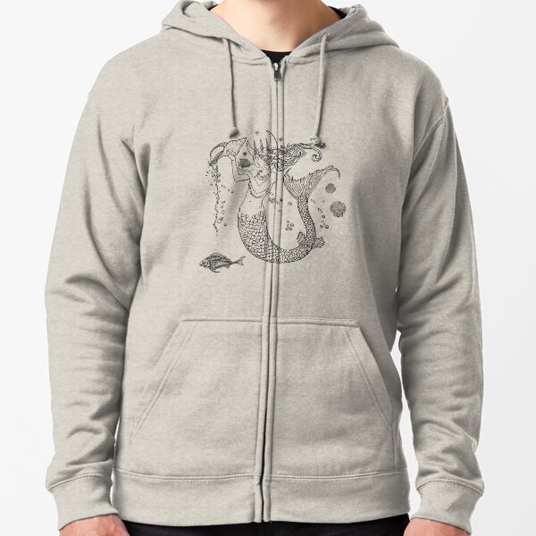 Mermaid princess black and white Zipped Hoodie
