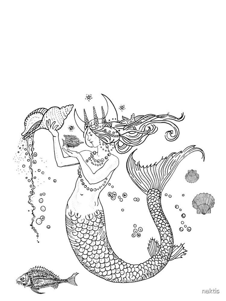 Mermaid princess black and white by naktis