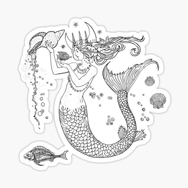 Mermaid princess black and white Sticker