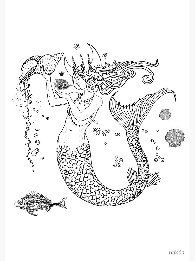 Mermaid princess black and white by naktis