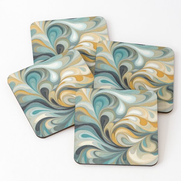 Item preview, An abstract Design, swirling organic shapes in a harmonious palette of blues, greens, golds, and whites.  designed and sold by HEMRO.
