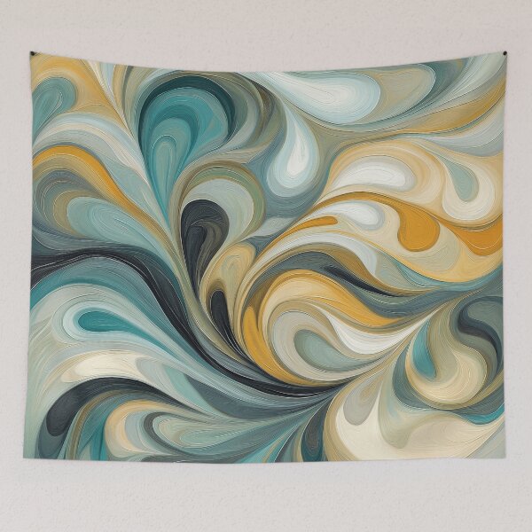 Item preview, An abstract Design, swirling organic shapes in a harmonious palette of blues, greens, golds, and whites.  designed and sold by HEMRO.