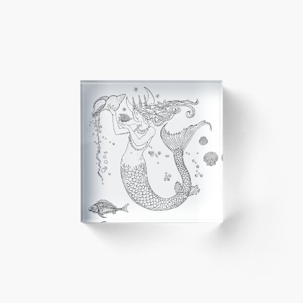 Mermaid princess black and white Acrylic Block