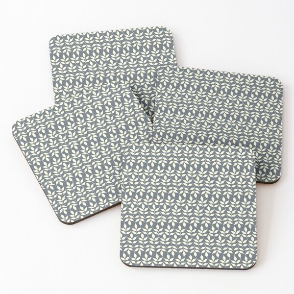 Item preview, Simple repeating leaves in light cream with blue-grey background designed and sold by SCdesignqld.