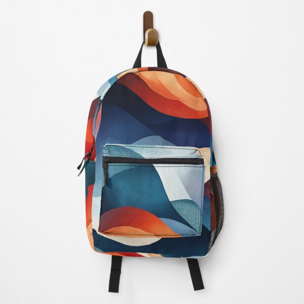 Item preview, vibrant abstract Design features a dynamic interplay of undulating shapes in shades of blue, red, orange, and white. designed and sold by HEMRO.