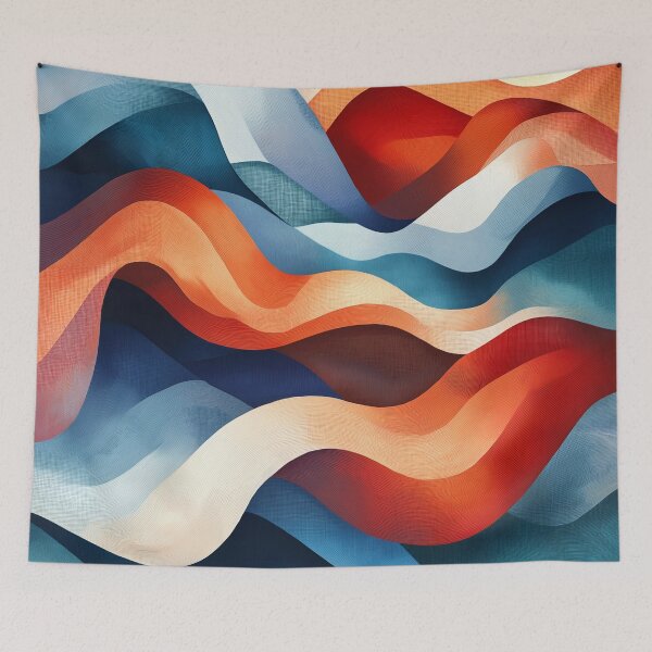 Item preview,  vibrant abstract Design features a dynamic interplay of undulating shapes in shades of blue, red, orange, and white. designed and sold by HEMRO.