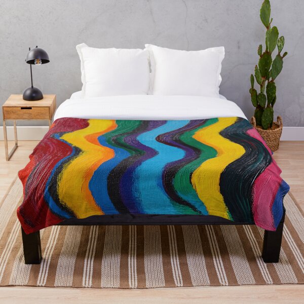 Aperçu de l'œuvre Un design abstrait et dynamique présente une série de rayures verticales dans une variété de couleurs vives, notamment le rouge, le jaune, le vert, le bleu, le violet et le rose. créée et vendue par HEMRO.
