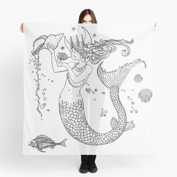 Mermaid princess black and white Scarf