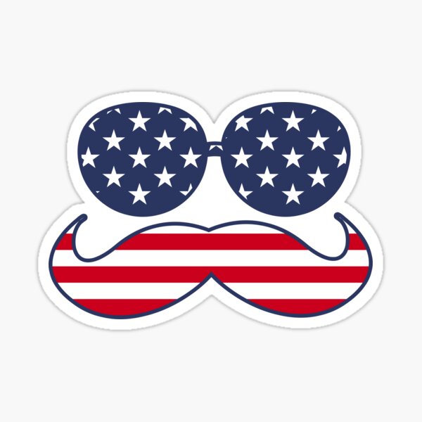 American Flag Mustache Vinyl Sticker - 4th Of July Patriotic Decal - Waterproof Bumper Laptop Sticker - 5 Inch