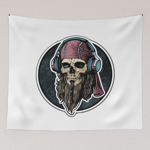 Item preview, Viking Vintage Skull with Headphones designed and sold by NiftyWrx.
