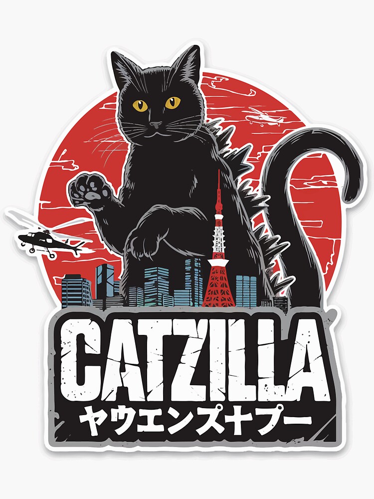Thumbnail 3 of 3, Sticker, Catzilla Vintage Monster Design designed and sold by NiftyWrx.