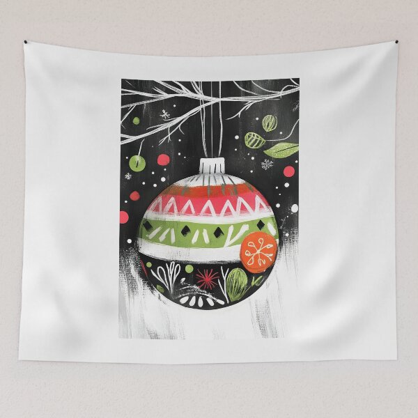 Item preview, AI Generated Vibrant Christmas Ornament with Patterns and Snowflakes Hanging from a Branch  designed and sold by OlfactoART Studio.