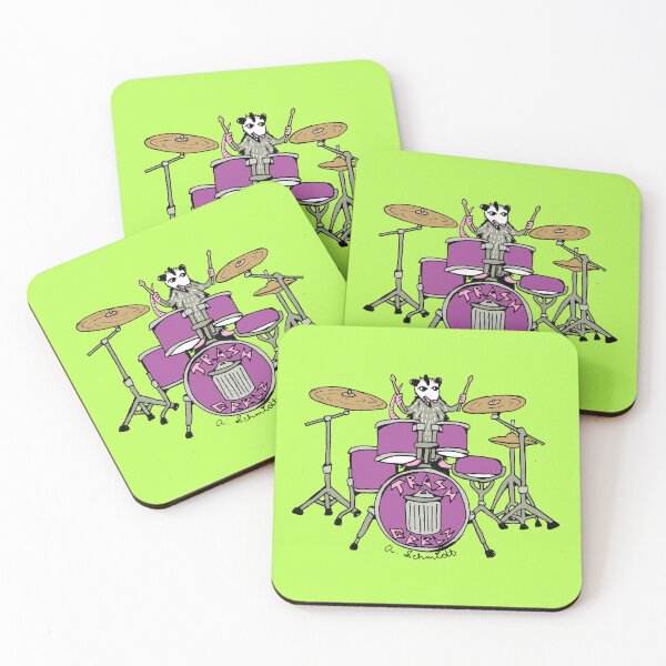 Item preview, Opossum Playing Drums Trash Grrlz Original Illustration Art designed and sold by Intergalactic Unicorn: Art by Anna Schmidt.