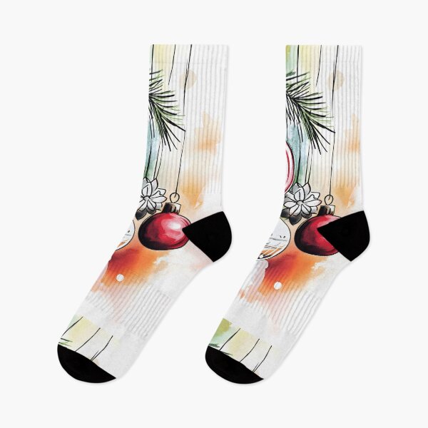 Item preview, Festive Christmas Ornaments Hanging from Pine Branches with Watercolor Background designed and sold by OlfactoART Studio.