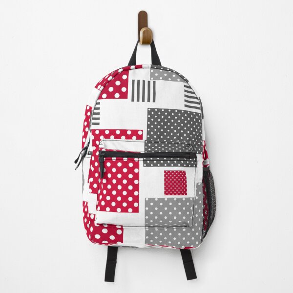Item preview, Gray red polka dot patchwork on white background designed and sold by fuzzyfox.