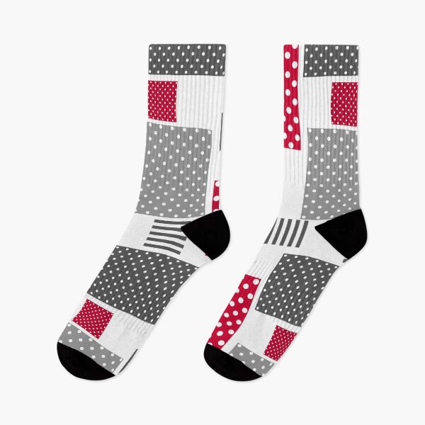 Item preview, Gray red polka dot patchwork on white background designed and sold by fuzzyfox.