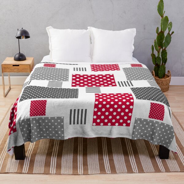 Item preview, Gray red polka dot patchwork on white background designed and sold by fuzzyfox.