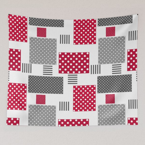 Item preview, Gray red polka dot patchwork on white background designed and sold by fuzzyfox.